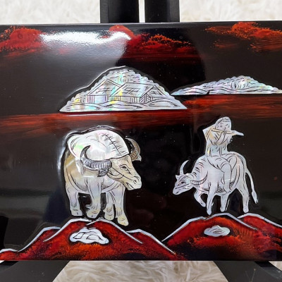 Tranh sơn mài cẩn ốc size 15x20 cm treo tường, trang trí nhà cửa,...