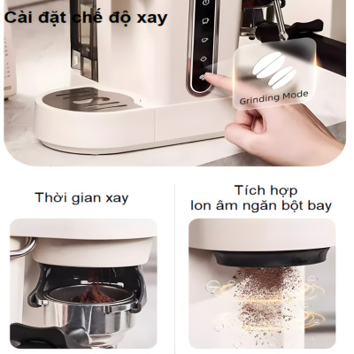 Máy pha cà phê bán tự động 3 trong 1 tích hợp xay cà phê 15 chế độ thương hiệu Mỹ cao cấp HiBREW H14 - Hàng Nhập Khẩu