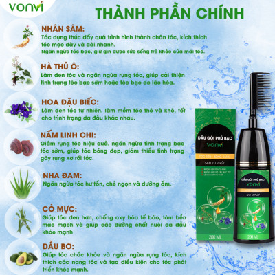 Lược nhuộm tóc đen VONVI không gây kích ứng dễ chải đen tóc với đầu lược thiết kế nhỏ gọn chai 200 ml