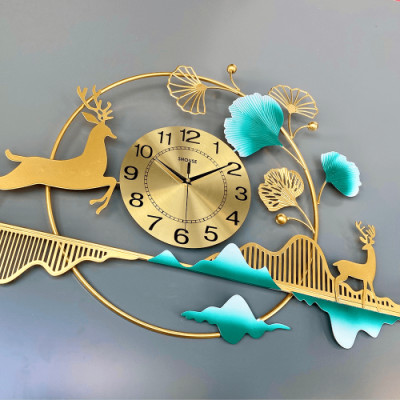 Đồng Hồ Treo Tường Trang Trí Decor  DH11 kim trôi quartz hoa mai vàng nội thất cỡ lớn