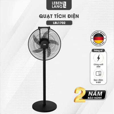 Quạt tích điện Lebenlang LBL1702, quạt cây có điều khiển 5in1, 35W, sạc từ 4-6h, 5 tốc độ gió, bảo hành 2 năm – hàng chính hãng