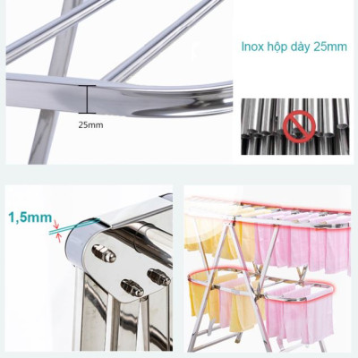 Giàn phơi, kệ phơi đồ Inox xếp gọn có bánh xe - Chính hãng NIKITA 818ABX