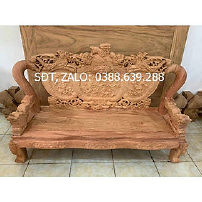 Bộ bàn ghế phòng khách nghê phượng gỗ hương đá tay 12 tựa liền