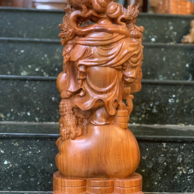 Tượng phật di lặc ngũ phúc bằng gỗ hương đá  kt cao 60×24×14cm