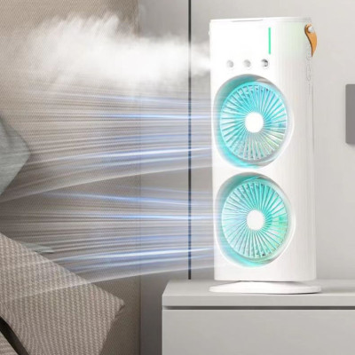Quạt Hơi Nước, Quạt Phun Sương Mini, Quạt Để Bàn 2 Tầng Có Đèn Led Tiện Lợi, Màu Ngẫu Nhiên - Hàng Chính Hãng