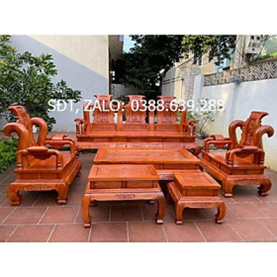 Bộ bàn ghế phòng khách tần thủy hoàng gỗ hương đá tay 12 cột liền