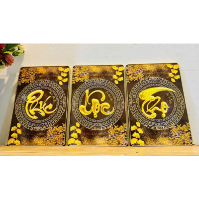 (ẢNH CHỤP THẬT)TRANH TREO TƯỜNG TRÁNG GƯƠNG PHÚC LỘC THỌ VÀNG TẶNG KÈM ĐINH 3 CHÂN