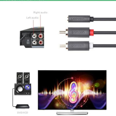 Ugreen UG10561AV102TK 0.25M màu Đen Cáp âm thanh 2 đầu Bông sen sang 3.5mm Âm - HÀNG CHÍNH HÃNG