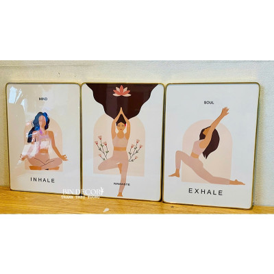 (ẢNH THẬT) Tranh treo tường yoga 4 trang trí decor phòng tập lớp học kèm đinh treo
