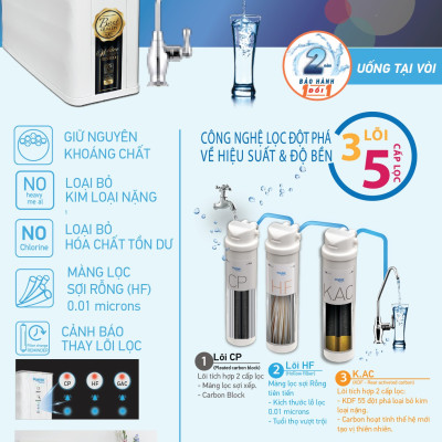 Máy lọc nước uống chính hãng Partek P3385-USF màng sợi rỗng cùng vật liệu KDF và than hoạt tính cao cấp