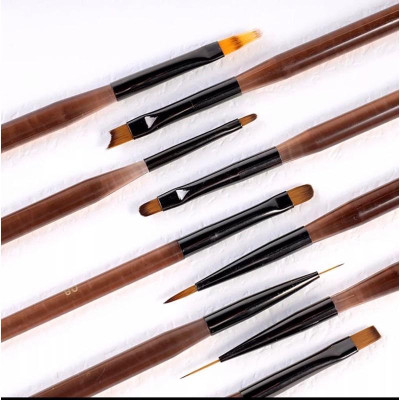 Bộ Set Cọ 9 Cây Làm 10 Đầu Làm Nail, Màu Nâu, Cọ Bản, Cọ Fen, Cọ vẽ Omber, Cọ Nét, Cọ Đắp Gel Cho Thợ Làm Nail Tiện Lợi