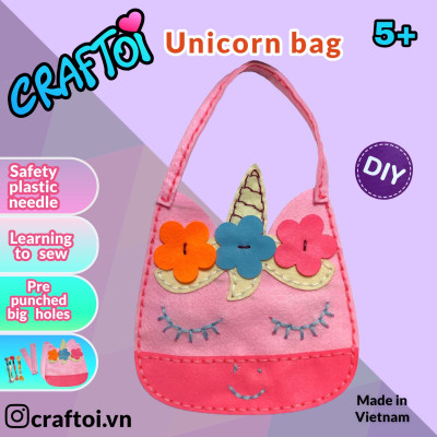 KIM NHỰA Bộ Thủ Công Trẻ Tự Làm Thú Bông 5+ UNICORN BAG Craftoi Felt Sewing toy prepunched holes plastic needle