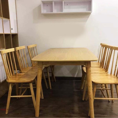 Bộ bàn ăn song tiện tự nhiên 1m65 + 6 ghế tiện 7 nan Thương hiệu Nội Thất Bình Long 