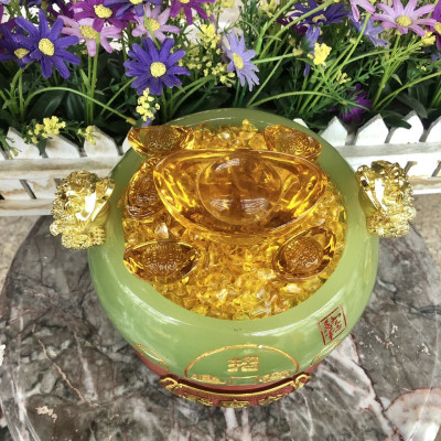 Bát vàng, Bát Tụ Tài, Bát Tụ Bảo đá ngọc cẩm thạch Hút Tài, Hút Lộc, Chiêu tài nạp lộc - Cao 16 cm