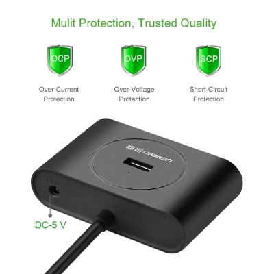 Ugreen UG20291CR113TK 100CM màu Đen Bộ chia HUB USB 3.0 sang 4 USB 3.0 hỗ trợ nguồn 5V - HÀNG CHÍNH HÃNG