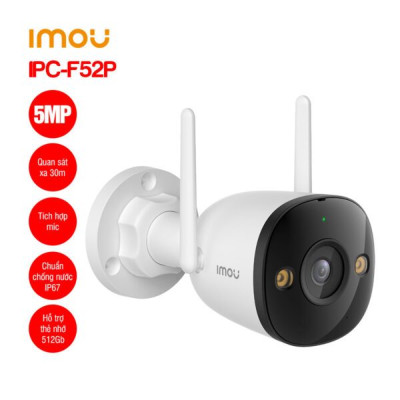 Camera Wifi ngoài trời 5MP IMOU IPC-F52P 5MP Hình ảnh sắc nét, Chuẩn IP67 Chống nước, AI phát hiện người - Hàng chính hãng