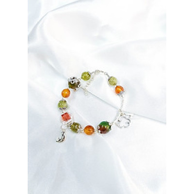 Vòng tay mệnh mộc, hỏa đá ganet xanh, đá mã nảo mix đá pha lê+ charm mây, trắng LAT.97