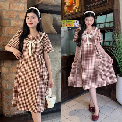 Đầm bầu Karo xếp ly cổ viền bèo xinh xắn, nhẹ nhàng baby nhẹ nhàng đáng yêu