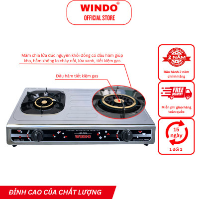 Bếp Gas Đôi Để Bàn Mặt Inox WINDO - 718 PHI 100 | Tiết kiệm gas | Bảo hành 24 tháng- Hàng Chính Hãng
