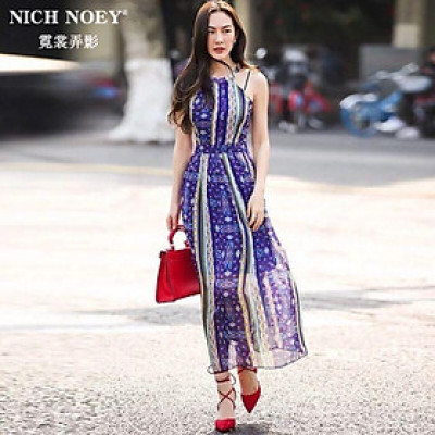 Đầm maxi họa tiết vân sọc cao cấp