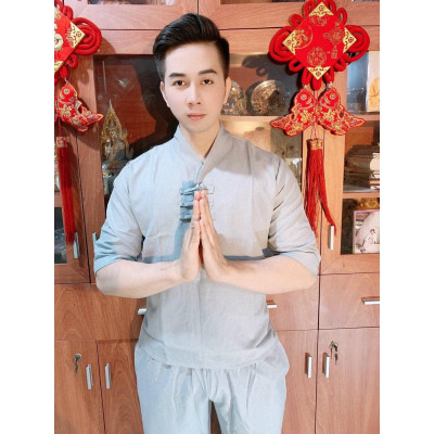 ĐỒ LAM ĐI CHÙA Set Nam Cao Cấp  Vạt Xéo