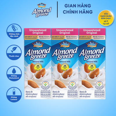 Blue Diamond - Thùng Sữa Hạt Hạnh Nhân ALMOND BREEZE Không Đường 180ml x 24 Hộp