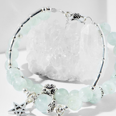 Vòng tay đôi thạch anh xanh charm sao Ngọc Quý Gemstones