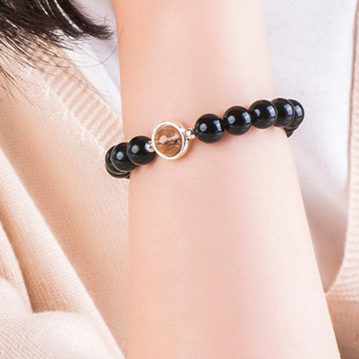 Cặp vòng nam nữ đá Obsidian charm thạch anh tóc vàng - Ngọc Quý Gemstones