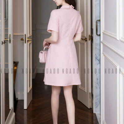 Đầm sơ mi hồng ngắn tay NGADO , đầm sơ mi , đầm nữ , đầm công sở, dự tiệc