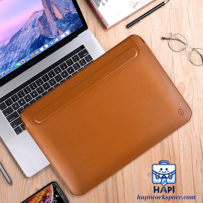 Túi da PU chống sốc hàng chính hãng WiWU Skin Pro Slim 13.3-16 inch, tích hợp giá đỡ tản nhiệt