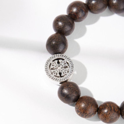 Vòng Tay Trầm Hương Charm Bạc 925 Bánh Xe Pháp Luân Phong Thủy Udumbara