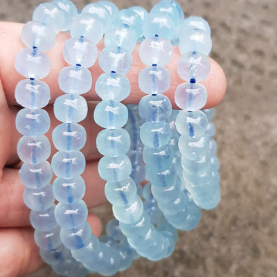 Vòng tay phong thủy may mắn đá Aqua Xanh hạt bầu tròn mới đẹp Size 8mm bóng đẹp Vòng màu xanh Aqua nhẹ nhàng mát lạnh đeo tay xinh xắn lắm ạ