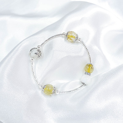 Vòng tay mệnh kim, thủy đá thạch anh tóc vàng mix ưu linh trắng LAT.100