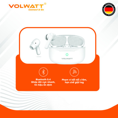 Tai nghe không dây Volwatt Beat hàng chính hãng | TWS Bluetooth 5.4, 4 Mic ENC chống ồn, Pin 5–6h + Hộp 400mAh, BH 12 tháng