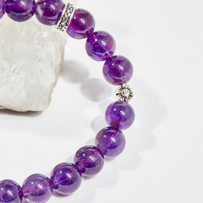 Vòng tay phong thủy nữ đá thạch anh tím charm trái thông 8mm mệnh hỏa , thổ - Ngọc Quý Gemstones