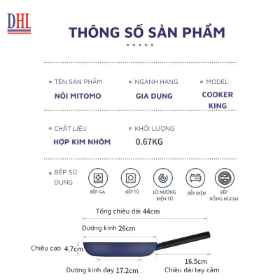 Chảo chông dính vân đá cao cấp hàn quốc Mitomo Cooker King siêu bền- Hàng chính hãng