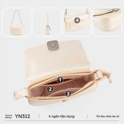 Túi Yuumy ( Thời trang nữ khóa oval kèm gương mini - Túi đeo chéo da Glossy YN312 )