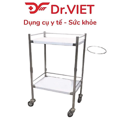 Xe đẩy Inox DrViet-30x40-2 tầng-không hộc-1 vòng thau - Khung xe được làm hoàn toàn bằng inox 201 sáng bóng, bền bỉ, không gỉ sét. Phù hợp sử dụng lâu dài trong môi trường ẩm ướt, dễ lau chùi, đảm bảo vệ sinh y tế. 2 tầng tiện dụng