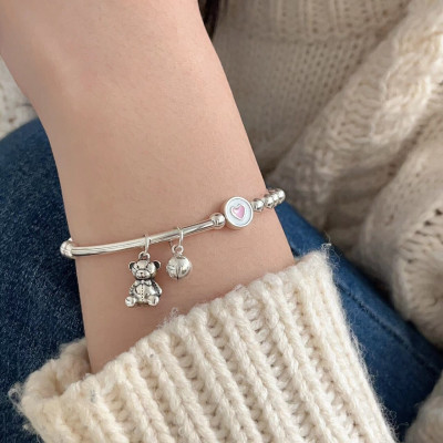 Lắc Tay Vòng Tay Nữ Bạc 925 Bi Trơn Mix Với Gấu Dễ Thương Bạc Hiểu Minh LTU574