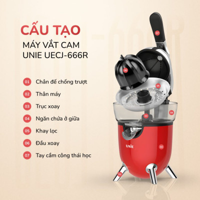 [SP MỚI] Máy vắt cam UNIE UECJ-666 công suất 100W, dung tích bình chứa 500ml, lưới lọc inox 304, Hàng chính hãng bảo hành 12 tháng