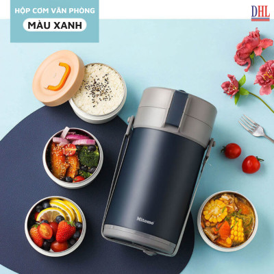Lồng cơm 4 ngăn giữ nhiệt văn phòng Mitomo LCH-7086 dung tích 2.8L kèm nĩa và thìa