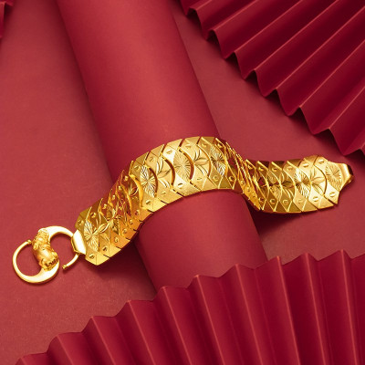 Lắc tay nam to bản mạ 24k hoa văn sọc khóa tỳ hưu cao cấp A3