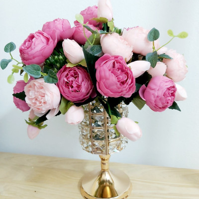 Lọ hoa mẫu đơn lụa cao cấp thiết kế gắn đá pha lê kiểu dáng sang trọng trang trí phòng khách, tiệc cưới, sự kiện AZ-05