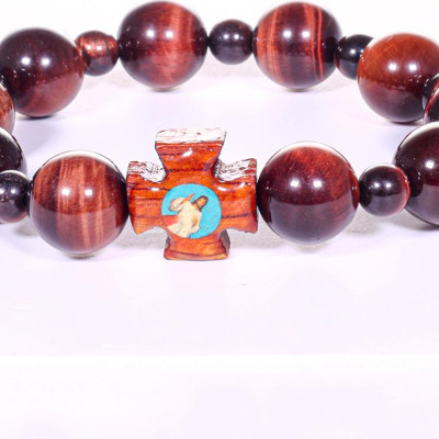 Vòng chuỗi mân côi đá thạch anh mắt hổ mix thánh giá gỗ hạt đá 12mm - Ngọc Quý Gemstones