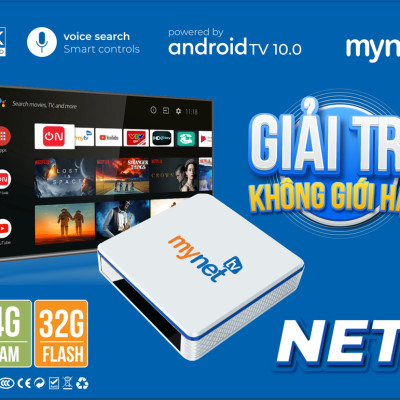 Android Tivi Box MYTV NET 4H - Chip lõi tứ 4GB RAM, 32GB ROM, Android 10 OS - Cấu hình mạnh mẽ, Hàng chính hãng
