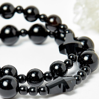 Cặp Vòng Chuỗi Mân Côi Mẹ Và Bé Đá Obsidian Đen ni 52, ni 40 - Ngọc Qúy Gemstones