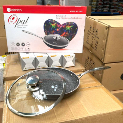 Chảo chống dính vân đá Elmich Opal 2353802 vung kính đáy từ Full Induction size 24cm