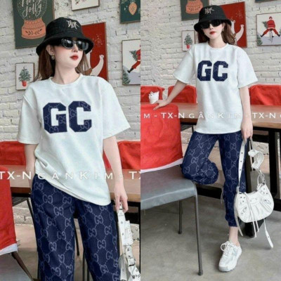 Sét đồ bộ nữ bigsize form rộng thêu chữ GC, sét bộ đồ mặc ở nhà siêu xinh