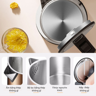 Ấm đun siêu tốc 2 lớp cách nhiệt Grelide D2017k ( 1.7L) hàng chính hãng- thân bình bằng thép không gỉ, lòng ruột đúc inox nguyên khối. 