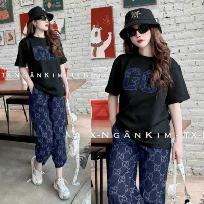 Sét đồ bộ nữ bigsize form rộng thêu chữ GC, sét bộ đồ mặc ở nhà siêu xinh